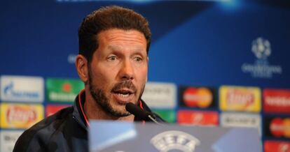 Simeone, durante la rueda de prensa previa al Atl&eacute;tico-Bayern