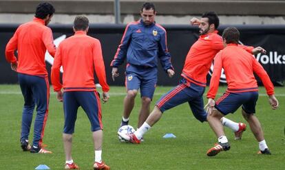 Negredo, durante un entrenamiento con el Valencia