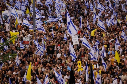 Manifestacin convocada esta tarde en Tel Aviv para pedir un acuerdo de alto el fuego en Gaza que permita la liberacin de rehenes.