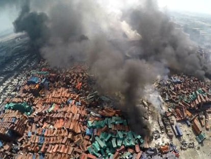 Imagem aérea de televisão da região afetada pelas explosões