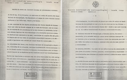 Boletín de prensa por parte del INAH para dar a conocer el robo.