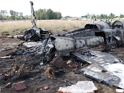 Estado en que qued&oacute; el caza F-5 siniestrado. 