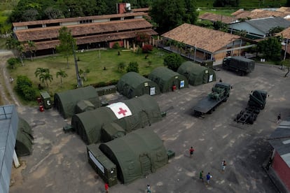 El hospital de campaña montado por la Fuerza Aérea de Brasil en Boa Vista, este viernes.