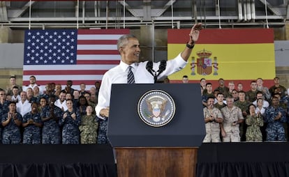 Barack Obama se dirige a los soldados estados unidenses en la base de Rota.