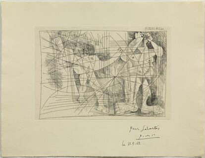 'Pareja', el grabado de Picasso de 1968 donado en 2013 al Museo barcelonés de forma anónima.