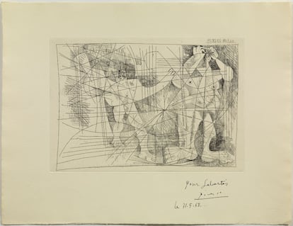 'Parella', el gravat de Picasso del 1968 donat el 2013 al Museu barceloní de forma anònima.