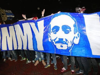 La hinchada del Deportivo reclama justicia para Jimmy, en una protesta en 2019.