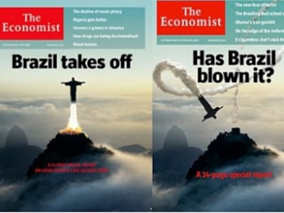 Reprodução das capas da 'The Economist' sobre o Brasil nos últimos anos.