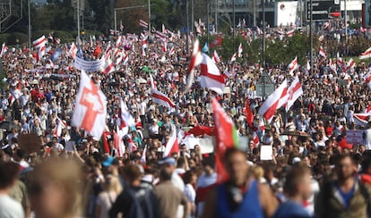 Manifestación contra Lukashenko, este domingo en Minsk. 