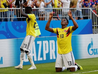 Yerry Mina comemora gol da Colômbia