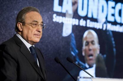 Florentino Peréz, en un acto en el Bernabéu este jueves.