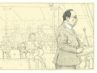 El expresidente francés François Hollande, visto por el ilustrador Sergio Aquindo.