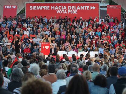 Pedro Sánchez, durante el cierre de campaña del PSOE en Madrid.