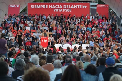 Pedro Sánchez, durante el cierre de campaña del PSOE en Madrid.