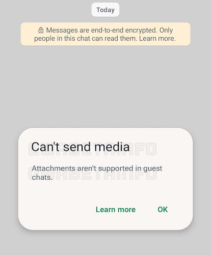 Mensaje de WhatsApp en una conversación con usuario que no tiene la app