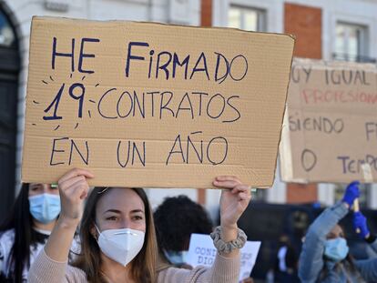 Protesta de sanitarios en la Puerta del Sol de Madrid para protestar por el estado del servicio de salud.