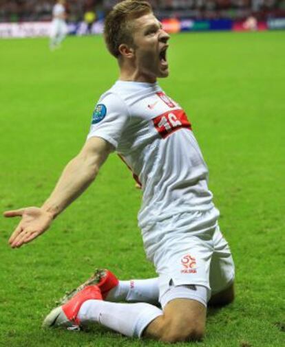 Blaszczykowski celebra su gol ante Rusia.