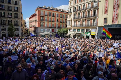 Concentración para defender a la unidad europea, este domingo en el centro de Madrid.