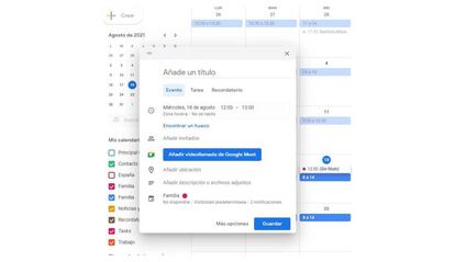 Evento en Google Calendar