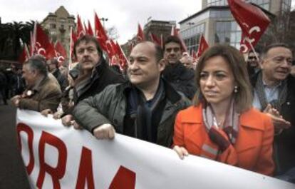 Carme Chac&oacute;n, en la protesta contra la reforma laboral en Barcelona.