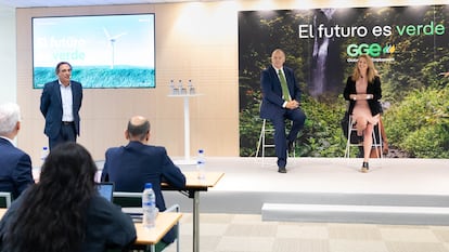 Mario Ruiz-Tagle, consejero delegado de Iberdrola, y Estrella Martín, directora de Talento Global de la compañía, en la presentación de la plataforma Global Green Employment.