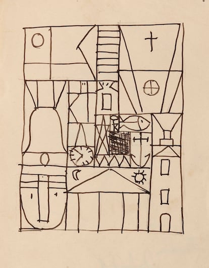 Dibuix de 1932 de Torres-García, que es pot veure a la Sala Parés.