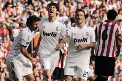 Kaká (c) scored two of Real Madrid's three goals against Athletic, both penalties that had been made by Di María.