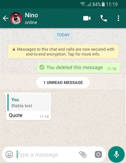 Al citar un mensaje en WhatsApp, este ya no desaparecerá aunque sea borrado