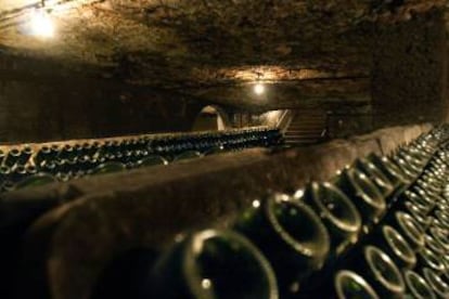 Freixenet bottles inside the winery at Sant Sadurní, Catalonia.