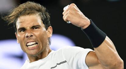 Nadal celebra su pase a las semifinales del Open de Australia.