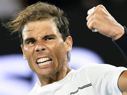 Nadal celebra su pase a las semifinales del Open de Australia.