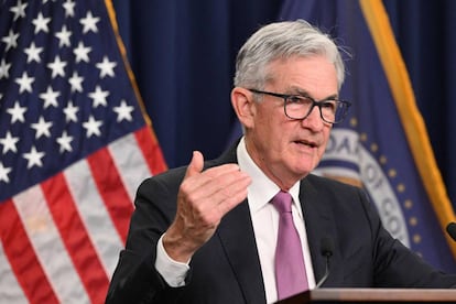 Federal Reserve Board Chairman Jerome Powell speaks during a news conference in Washington, DC.