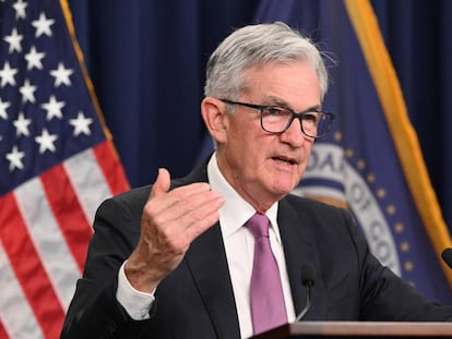 Federal Reserve Board Chairman Jerome Powell speaks during a news conference in Washington, DC.