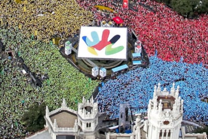 Acto a favor de la  candidatura olímpica de Madrid en la plaza de Cibeles, en 2009.