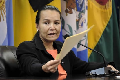 Linda Loaiza López, durante la audiencia ante la CIDH.