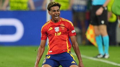 Lamine Yamal celebra el gol marcado a Francia en la semifinal de la Eurocopa.