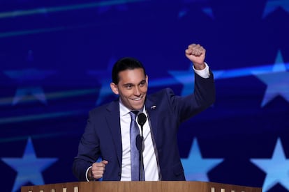 Latino content creator Carlos Eduardo Espina on the third day of the Democratic National Convention in Chicago.