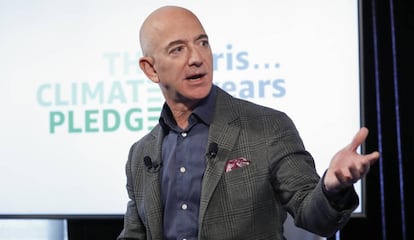 Jeff Bezos, fundador y CEO de Amazon, durante su conferencia en Washington.