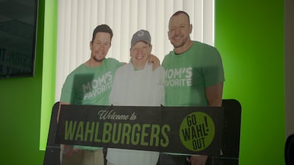 A promotional cutout for Wahlburgers, the hamburger chain that the actor created alongside his brothers, Donnie and Paul.