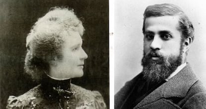Pepeta Moreu y Antoni Gaudí, en sendas fotos tomadas en la década de 1880, cuando se conocieron.