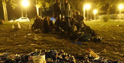 Late night, open-air 'botellón' drinking at Madrid University.