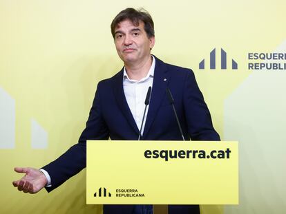 El vicenconsejero del Govern, Sergi Sabrià, en la rueda de prensa del jueves en la que anunció su dimisión por el escándalo de los carteles.