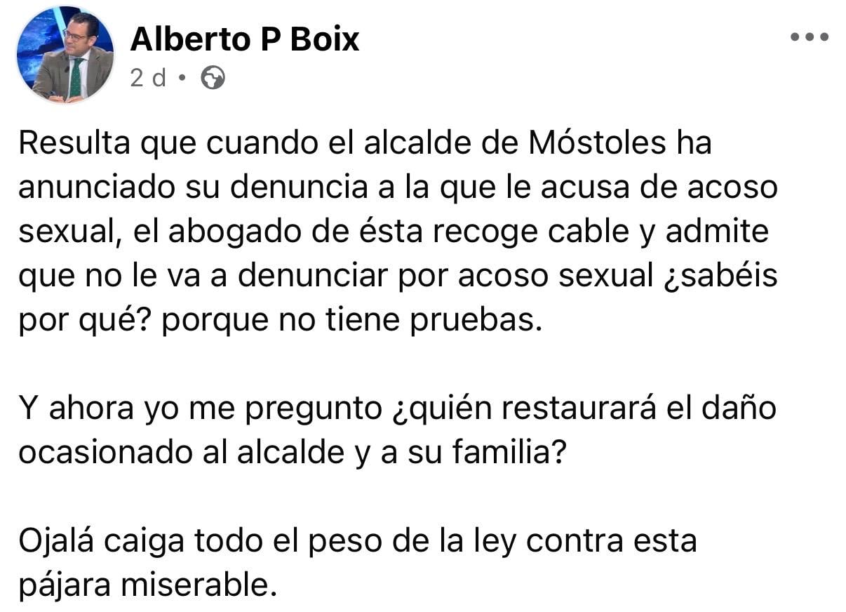 Captura de pantalla del Facebook de Alberto Pérez Boix y que ha borrado después de que saliera en los medios de comunicación.