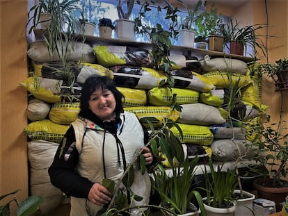 La alcaldesa de Kozacha Lopan, Lyudmila Vakulenko, de 62 años, en su despacho el 24 de marzo.