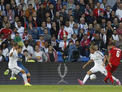 Un lance del partido de Supercopa de Europa entre Real Madrid y Sevilla.
