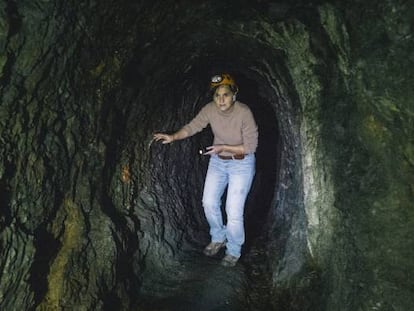 Mertxe Urteaga inside a tunnel made by the Romans under Peñas de Aya in Spain's Basque Country.