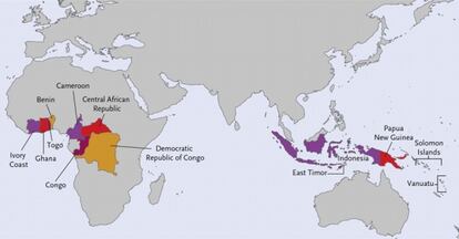 Los 13 países donde el pian es endémico.