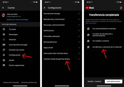 Pasar música de Google a YouTube Music.