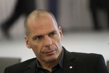 El ministre grec de Finances, Iannis Varufakis, a l'Ecofin, que se celebra a Riga (Letònia).