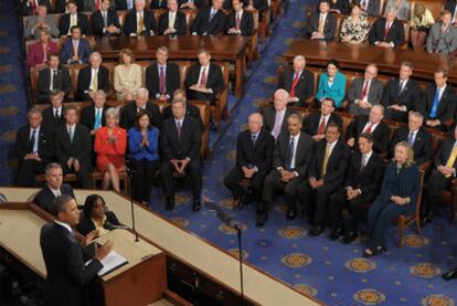 Barack Obama, durante su intervención ante una sesión conjunta de la Cámara de Representantes y el Senado.